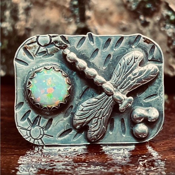Jody Waltman Dragonfly Ring in Sterling Silver, Opal Accent, Artisan Jewelry - Picture 7 of 15